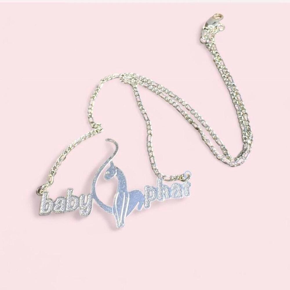 Y2K Silver Baby phat necklace plate mcbling